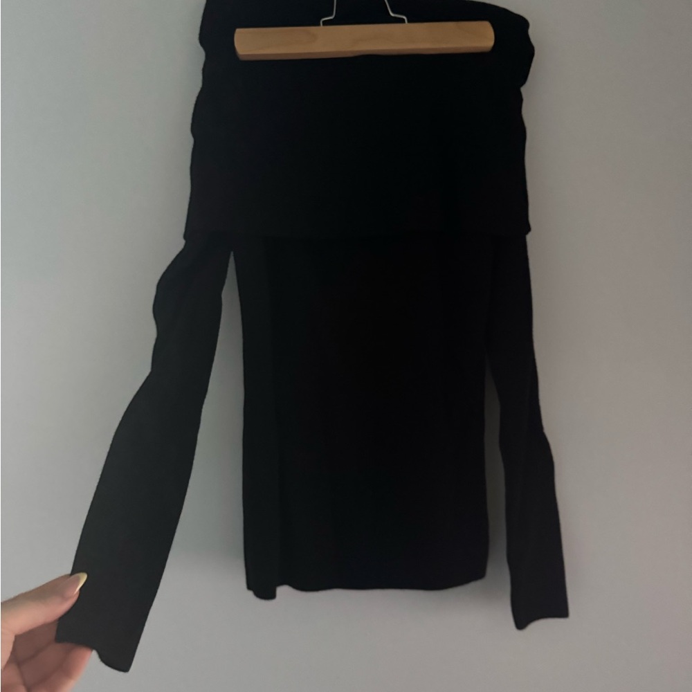 Anthropologie Black Ribbed Off-Shoulder Sweater
